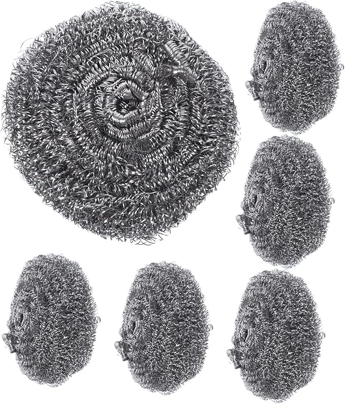 Alipis 6pcs Stainless Steel Pot Scrubbers Set Heavy Duty Wire Ball Cleaners for Kitchen Metal Sponge for Pot and Pan Cleaning for Home Chefs and Kitchen Use