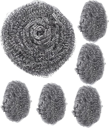 Alipis 6pcs Stainless Steel Pot Scrubbers Set Heavy Duty Wire Ball Cleaners for Kitchen Metal Sponge for Pot and Pan Cleaning for Home Chefs and Kitchen Use