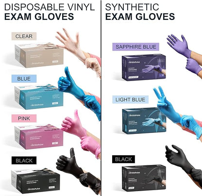 FifthPulse Black Vinyl Disposable Gloves - Powder and Latex Free Medical Exam Gloves