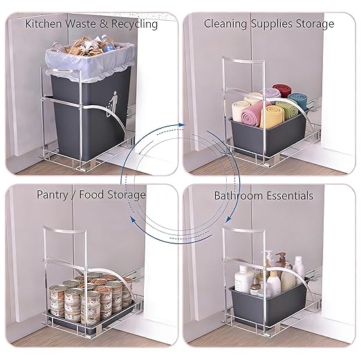 Turokacase Pull Out Trash Can Under Cabinet with Soft-Close & Bionic Anti-Rust Coating, Heavy-Duty 120 lbs Sliding Garbage Bin Holder for 7-10 Gallon Cans, Fits Min. 13" W x 18" D x 18" H Cabinets
