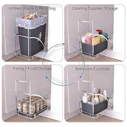 Turokacase Pull Out Trash Can Under Cabinet with Soft-Close & Bionic Anti-Rust Coating, Heavy-Duty 120 lbs Sliding Garbage Bin Holder for 7-10 Gallon Cans, Fits Min. 13" W x 18" D x 18" H Cabinets