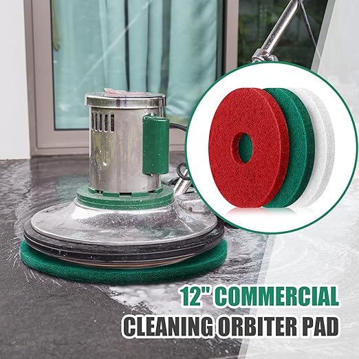 Teenyyou 3 Pcs 12" Cleaning Orbiter Pads Commercial Floor Buffer Pads Hardwood Floor Maintenance Scrubber Polisher Cleaning and Stripping for Orbiter Machine (Green,Red,White)
