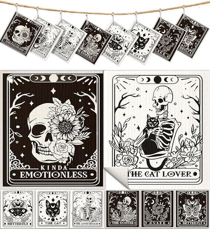 Miss Adola 8 Pack Reusable Kitchen Dishcloths - Absorbent, Fast Drying, Washable Swedish Towels with Cute Black Skull Design