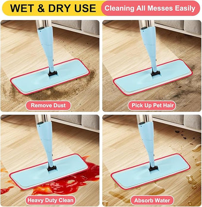 Set of 3 Microfiber Spray Mop Replacement Heads for Wet/Dry Mops Reusable Replacement Refills Fits for Bona Floor Care System (red)