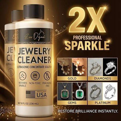Evo Dyne 3-Pack Ultrasonic Jewelry Cleaner (8oz Per Bottle) – Solution for Diamond, Gold, Silver, Gemstones – Extra Concentrated Formula Jewelry Cleaner for Sonic and Ultrasonic Machines