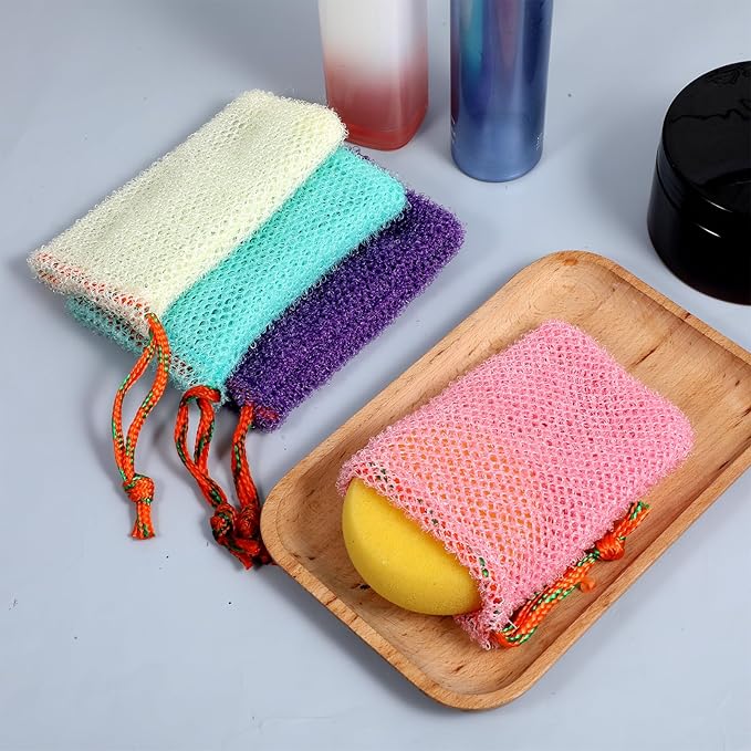 4 Pcs Mesh Bar Soap Pouch, 3.5 x 5.5 Inch Soap Saver Bags with Drawstring Portable Exfoliating Soaps Holder Net for Foaming and Drying Bath Shower (4 Colors)