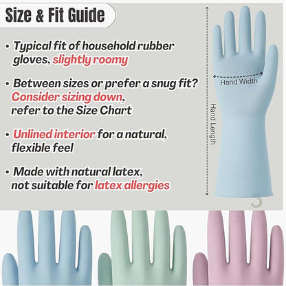 IMARU 3 Pairs Dishwashing Gloves with Hanging Hooks - Reusable Rubber Cleaning Gloves for Household & Kitchen & Gardening, Non-Slip & Waterproof & Durable (Large)