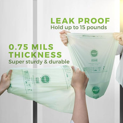 ANECO 100% Compostable Food Waste Bags 3 Gallon, 100 Count, Extra Thick Compost Bags for Countertop Bin, Small Compost Bag, Food Waste Bags with TUV OK Compost Home and BPI certified