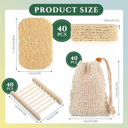 Soap Accessories Set Including Wood Soap Holder Soap Dishes for Bar Soap Tray, Soap Saver Bag Exfoliating Soap Pouch, Self Draining Soap Saver Pads for Bathroom Men Bath (120)