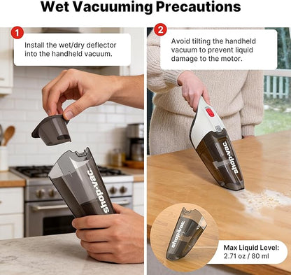 Shop-Vac Wet/Dry Handheld Vacuum, Powerful Small Vacuum Cordless Rechargeable, Wall-Mounted Hand Vac with Crevice Tool, Portable Vacuum for Home & Car, Lightweight & Compact, White