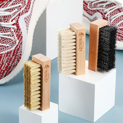 YoungJoy 3 Pieces Dual Sided Sneaker Shoe Cleaner Brush Set Shoes Clean Brush Kit Both Boar and Plastic Bristles with Microfiber Cloth (D)