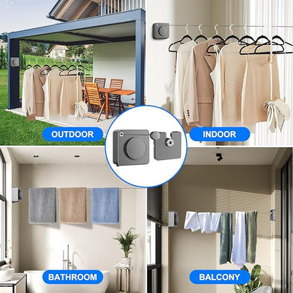 15.7Ft Retractable Clothesline Indoor is Also an Anti-sag Retractable Clothesline Outdoor,Stainless Steel Wire Laundry line Retractable for Drying Clothes ，with 12 Clip (Grey)