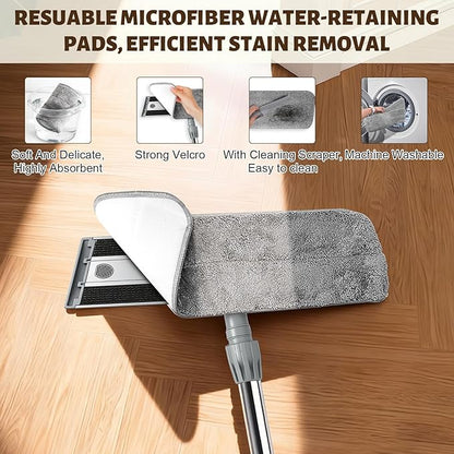 17.7" Microfiber Mop for Floor Cleaning, 59in Long Adjustable Stainless Steel Handle, 360° Rotating Large Flat Mops, 4 Washable Pads for Dry & Wet Cleaning for Hardwood, Vinyl, Laminate, Grey