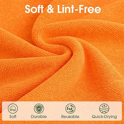 Microfiber Cleaning Cloth Roll–100 Pack, Tear Away Microfiber Towels, Reusable, Washable, Scratch-Free, Kitchen Towels for Car, Home, Kitchen, Glass, Dishes(Honey Orange)