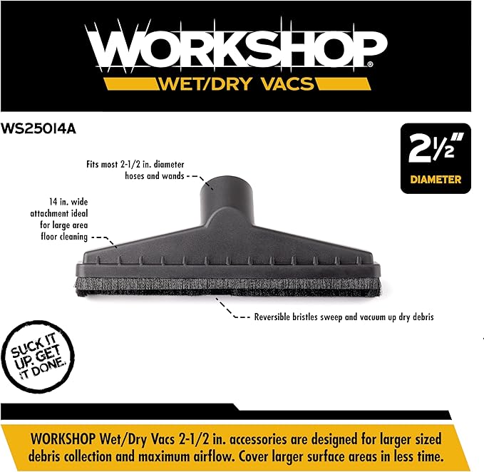 WORKSHOP Wet/Dry Vacs Shop Vacuum Accessories WS25014A Floor Brush Attachment for Wet Dry Vacuum Cleaners, Fits 2-1/2-inch Extension Wands and Hoses