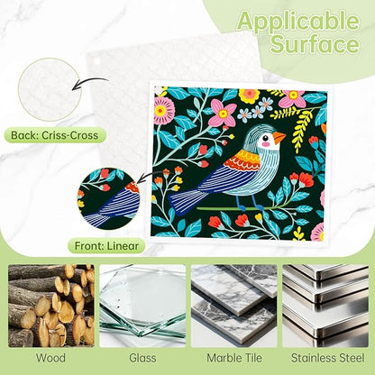 Swedish Dishcloths for Kitchen, 5 Pack Floral Bird Reusable Paper Towels with 3 Hooks, Washable Dish Cloth Set, Absorbent Cleaning Cloth for Home Washing Dishes Housewarming Gifts for Friend