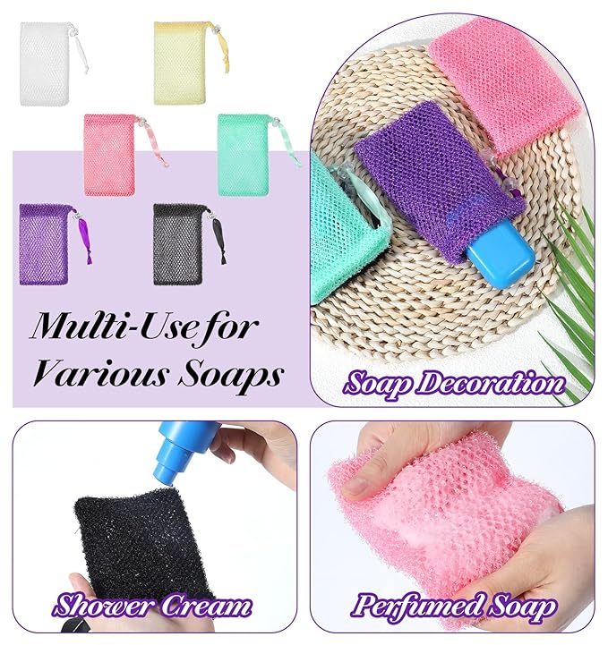 6 Pack Soap Bag, Soaps Mesh Bags & Soaps Saver, Exfoliating Shower Pouch for Bath, 5.5 x 3.5 Inch (6 Colors)