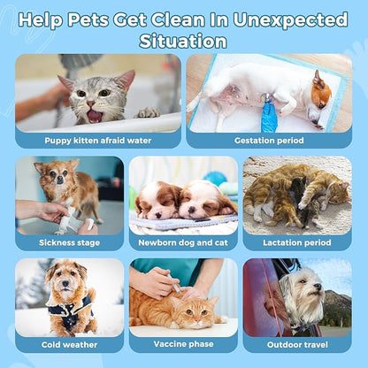 Vannon Portable Pet Bathing Wipes for Dogs & Cats, Cleaning & Odor-Controlling Extra Thick Grooming Glove Wipes for Daily Care and Traveling, Rinse Free, Nourish Fur, Individually Packaged, 15 PCS