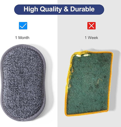 Multipurpose Sponges Kitchen,6 Pack Reusable Non-Scratch Scrub Sponge,Rough Scrubbers Side for Pots and Pans,Soft Microfiber Scrub Side for Washing Dishes