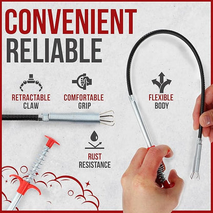 22" Snake Drain Clog Remover - Used as Hair Clog Remover for Sink, Shower, and Bathtub - Dryer Vent Cleaner, and as a Flexible Grabber Tool for Hard to Reach Places - By RAM-PRO