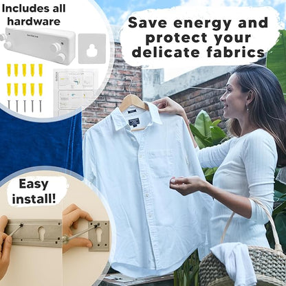 GorillaLine - Retractable Clothesline Indoor Outdoor Clothes Line - Heavy Duty Clothes Drying Laundry Line - Wall Mounted Drying Rack - Air Dry Clothing