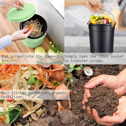 Compost Bin, LALASTAR Countertop Compost Bin with Lid, Kitchen Compost Container, Odorless Compost Bucket for Kitchen Food Waste with Carrying Handle, 1 Gallon, Green