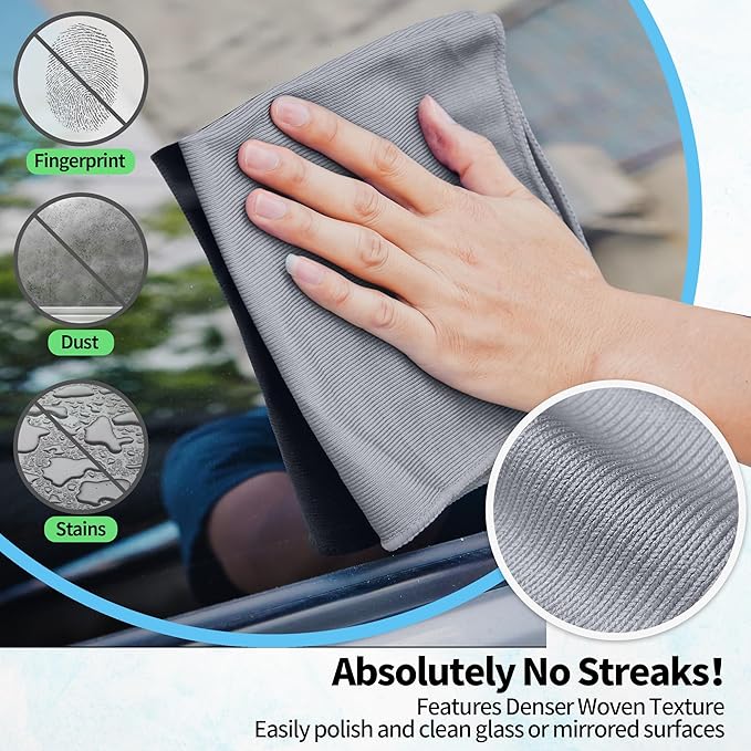 Microfiber Cleaning Cloth, 12 Pack Window Glasses Cleaning Cloth, Reusable Lint-Free Streak Free Polishing Cloth Wipes for Stainless Steel, Eyeglasses, Mirrors, Screens & Lenses,12"*12" Grey