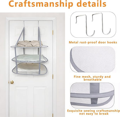 SAMJANE Hanging Sweater Drying Rack – Lay-Flat Warp-Knit Airflow Mesh for Delicates, 3 pcs 3-Tier Foldable Space-Saving Door-Hanging Design for Fast Drying & No Deformation in Small Spaces (Grey)
