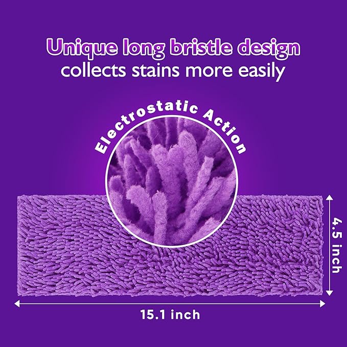 UNIMADE Reusable Mop Pads for Swiffer PowerMop, 8 Pack Microfiber Mop Pad Refill with Scrubber Strips for 13''-15'' SprayMop, Washable Mop Pads Use for Most Floor Types, Designed for Pets - Purple