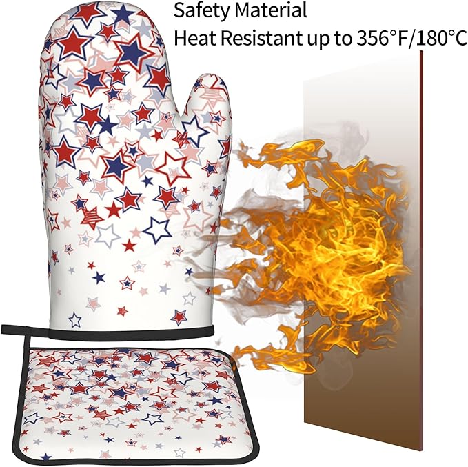 Stars Oven Mitts - Patriotic Kitchen Mitts Pot Holders Red White and Blue Hot Mitts 4th of July Hot Pads Sets of 2 for Cooking Baking Grilling