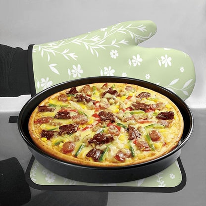 Sage Green Oven Mitt Pot Holder Set Floral BBQ Cooking Gloves Farmhouse Botanical Baking Grilling Kitchen Gifts for Spring Summer