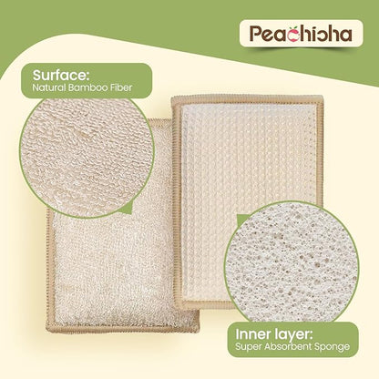 Bamboo Sponges for Dish Washing Reusable Dish Sponge Multi Use Kitchen Sponges Non-Scratch Microfiber Pad for Dishes Pots and Pans, Pack of 10