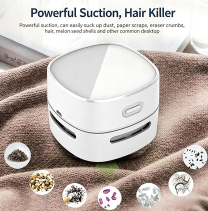 Portable Mini Desktop Vacuum Cleaner, Wireless Handheld, White, for Eraser Shavings, Pencil Shavings, Paper Scraps and Dust
