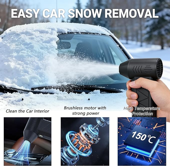2026 Upgrade Snow Removal for Cars 130,000 RPM Mini Snow Blower for Car Snow Master Pro Led Turbo Blower,4-Speed Adjustable Turbo Electric Portable Hand Held Car Remover for Vehicle and Home Cleaning