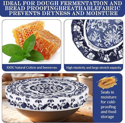 Hahafelt 4 Pcs Beeswax Bowl Covers Reusable Bowl Covers for Bread Proofing 10 Inch Elastic Cotton Cloth Sourdough Caps Stretchy Food Caps Leakproof Fresh for Dough Proofing and Food Storage(Retro)