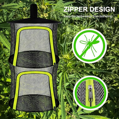 2 Layer Herb Drying Rack, Small Herb Drying Rack Hanging Mesh, Foldable Fish Drying Net with U-Shaped Zipper, Hooks, for Drying Herbs Plants, Flowers, Fruits, Food, Camping(2 Layers-11.81'')