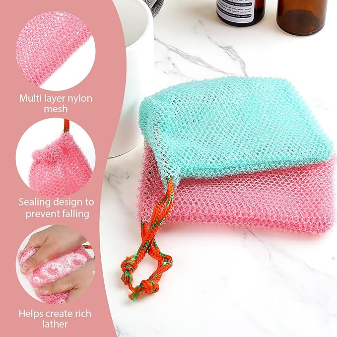 SynHHergyx Mesh Soap Bag, 2 PCS Soap Savers Bar-Soap Pouch Exfoliating Mesh Soaps Bags for Soaps Bars Shower Bath