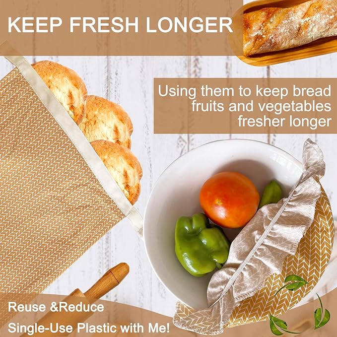 Beeswax Bread Bags,Bread Bag for Homemade Bread With Cotton Bowl Cover,Freezer Storage Bag to Keep Fresh,Sourdough Bread Food Bag Baking Set
