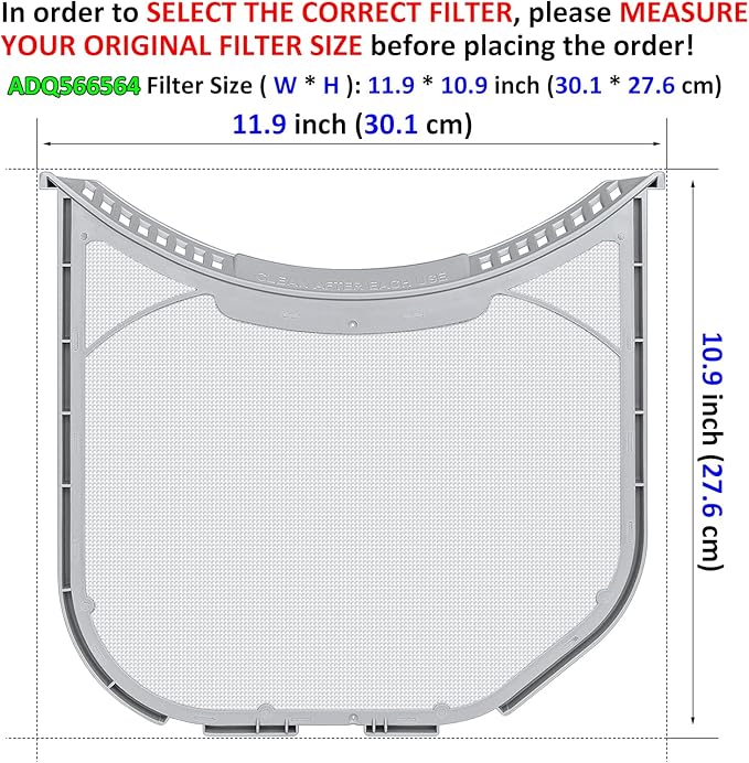 ADQ566564 Lint Filter Replacement for LG and Kenmore Dryers, New Version ADQ566564 Filter(Bottom with Notches), Ultra Durable Lint Screen Trap, Filter Size 11.9 * 10.9 inch (30.1 * 27.6 cm)
