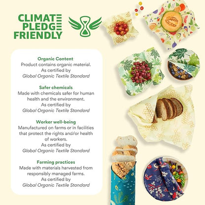 Bee's Wrap Beeswax Wraps for Food - Assorted 5 Pack of Beeswax Wraps - 2 Large & 3 Medium Wrap - Plastic Free Made in USA Reusable Natural Food Wrap - Meadow Magic Print