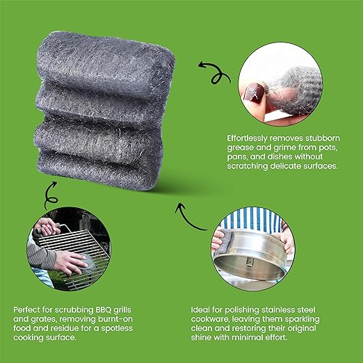 Steel Wool Grade # 0 - Fine Grade - 16 Pads Multi-use for Cleaning, Scouring, Kitchen, Bathroom, Multi-Purpose (#0-16 Pads)