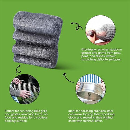 Steel Wool Grade # 0 - Fine Grade - 16 Pads Multi-use for Cleaning, Scouring, Kitchen, Bathroom, Multi-Purpose (#0-16 Pads)