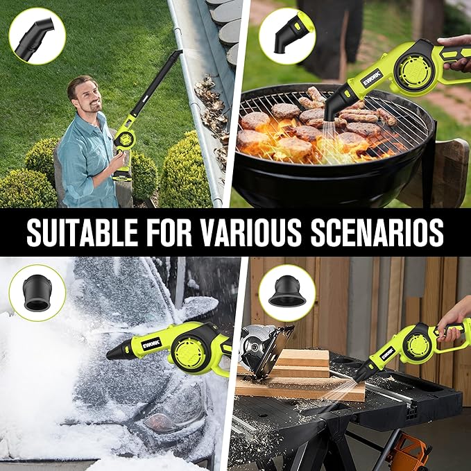 EWORK Lightweight Leaf Blower Cordless 21V 130CFM & 200MPH Mini Electric Leaf Blower with Battery and Fast Charger, Battery Powered Small Blower for Jobsite, Patio Cleaning, Lawn Care