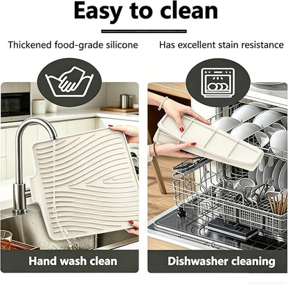 Silicone Dish Drying Mat,Dish Drying Pad,Kitchen Accessories,with Built-In and Non-Slip Drain,Easy Clean, Fit for Kitchen, Bar, RV, Refrigerator and Drawer Liner, 15.7*13 in Off White 1PCS by EBIGIC