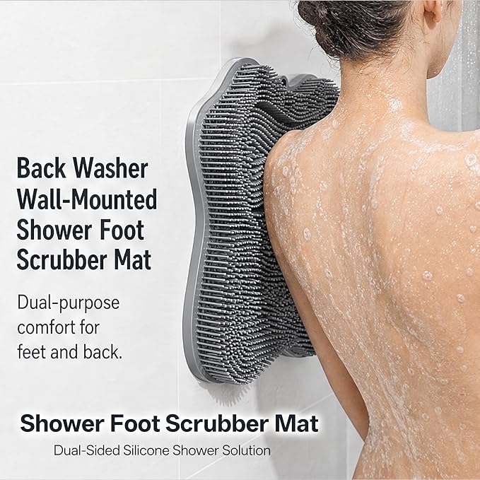 Dual-Sided Silicone Shower Foot Scrubber Mat – Foot Scrubber in Shower for Deep Cleaning & Exfoliation | Wall-Mounted Shower Foot Scrubber Mat & Back Cleaner for Men and Women(Pink, Standard)