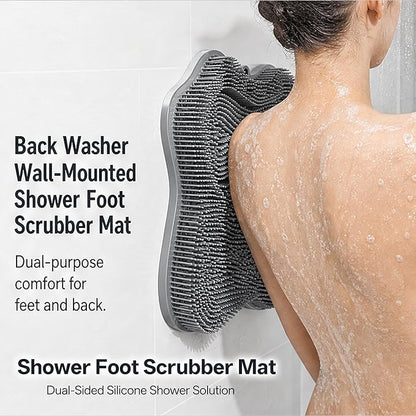 Dual-Sided Silicone Shower Foot Scrubber Mat – Foot Scrubber in Shower for Deep Cleaning & Exfoliation | Wall-Mounted Shower Foot Scrubber Mat & Back Cleaner for Men and Women(Blue, Standard)