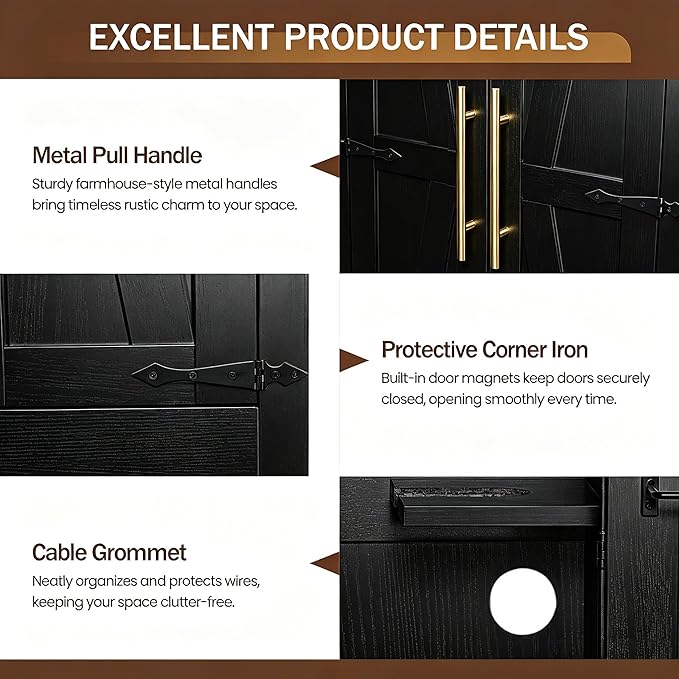 NORTHSKY Wooden Storage Cabinet, Broom Closet & Vacuum Cleaner Storage Compatible with Dyson Vacuum, Utility Cabinet for Brooms and Mops, Cleaning Tool Cabinet w/Doors for Garage, Office, Home (Black)