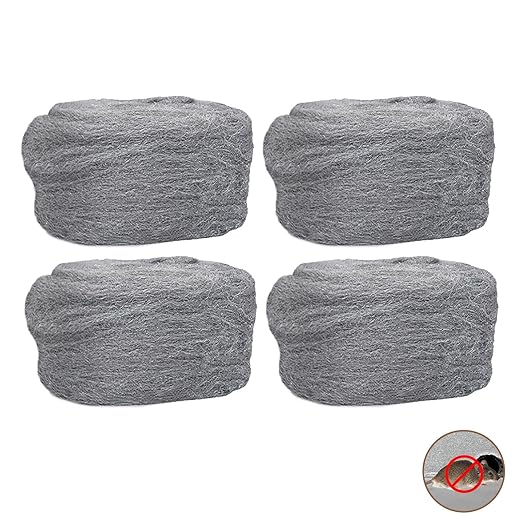 Steel Wool Mice Control - 4 Pcs 2.36"×9.84Ft Steel Wool for Wall Hole/Gap Filler - Best Thing to Get Rid of Mice - Keep Animals Away from Cracks,Siding,Pipeline,Vents in Garden/House/Garage/Kitchen