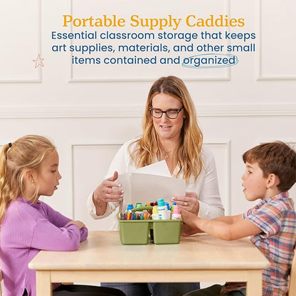 ECR4Kids 4-Compartment Medium Plastic Caddy, Multipurpose Organization, Earthtone, 6-Pack