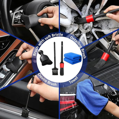 Qydipclin 10pcs Windshield Cleaning Tool Inside Car Window Cleaner Wash Kit with 4 Reusable Microfiber Pads 1 Spray Bottle and Extendable Handle Interior Auto Glass Wiper Kit, Blue&Green